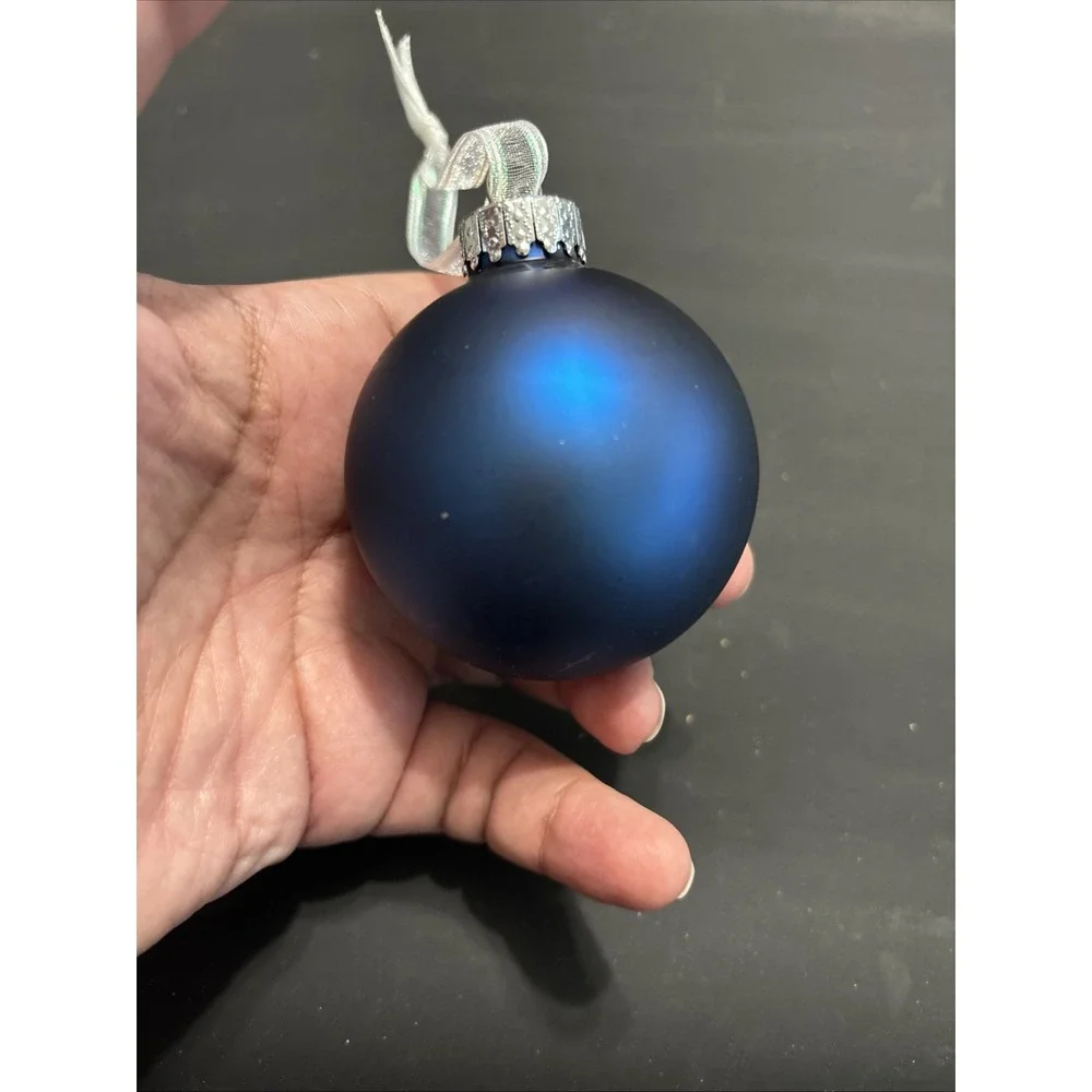 Hand Painted Glass Christmas Ball Ornament Winter Forest Navy Blue 3